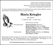 Traueranzeige Maria Kriegler