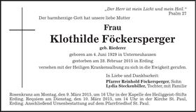 Traueranzeige Klothilde Föckersperger