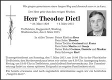 Traueranzeige Theodor Dietl