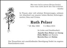 Traueranzeige Ruth Pelzer