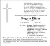 Traueranzeige Rogate Ritzer