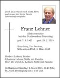 Traueranzeige Franz Lehner