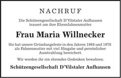 Traueranzeige Maria Willnecker