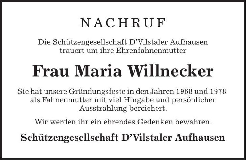 Traueranzeige Maria Willnecker