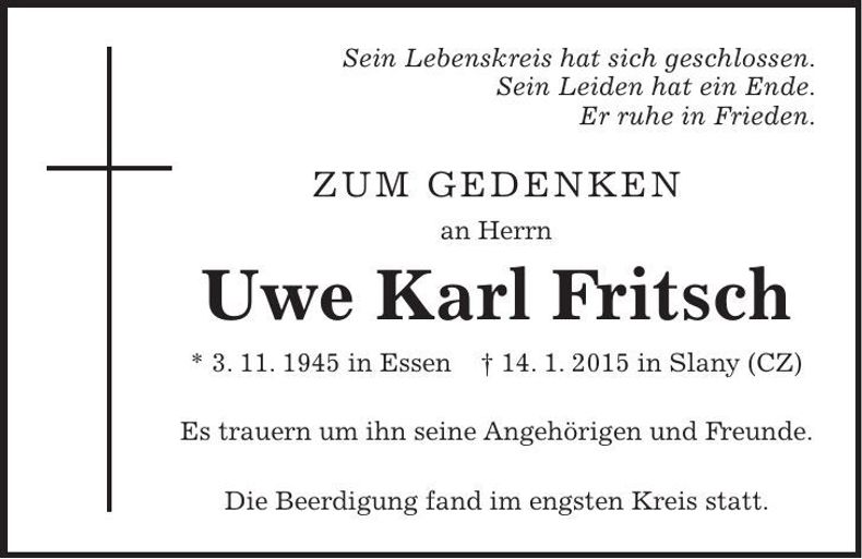Traueranzeige Uwe Fritsch