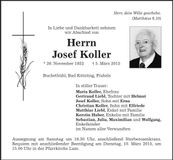 Traueranzeige Josef Koller