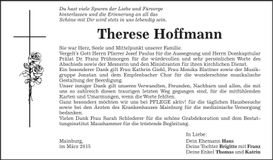 Traueranzeige Therese Hoffmann