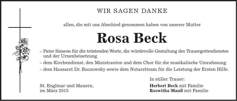 Traueranzeige Rosa Beck