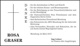 Traueranzeige Rosa Graser