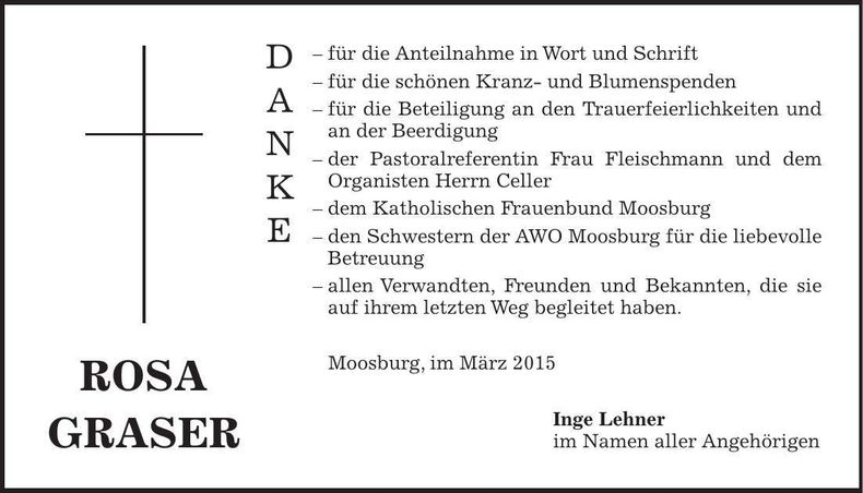 Traueranzeige Rosa Graser