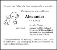 Traueranzeige Alexander 