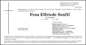 Traueranzeige Elfriede Senftl