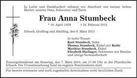 Traueranzeige Anna Stumbeck
