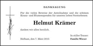 Traueranzeige Helmut Krämer