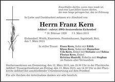 Traueranzeige Franz Kern