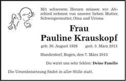Traueranzeige Pauline Krauskopf