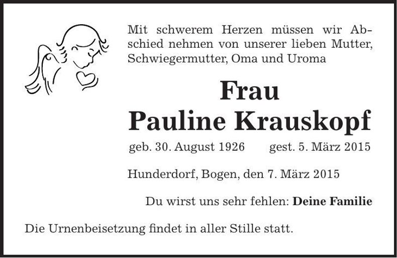 Traueranzeige Pauline Krauskopf