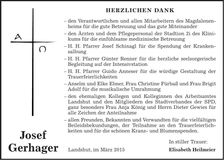 Traueranzeige Josef Gerhager