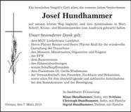 Traueranzeige Josef Hundhammer