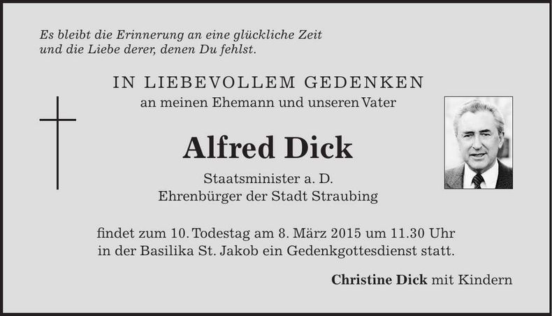 Traueranzeige Alfred Dick