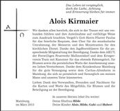 Traueranzeige Alois Kirmaier