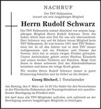 Traueranzeige Rudolf Schwarz