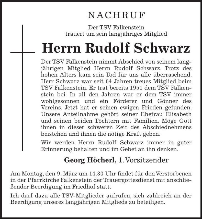Traueranzeige Rudolf Schwarz