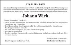 Traueranzeige Johann Wick