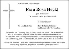 Traueranzeige Rosa Heckl