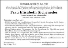 Traueranzeige Elisabeth Sicheneder