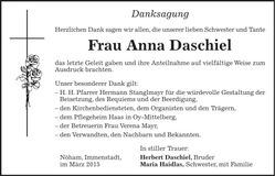 Traueranzeige Anna Daschiel