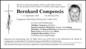 Traueranzeige Bernhard Compensis