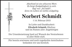 Traueranzeige Norbert Schmidt