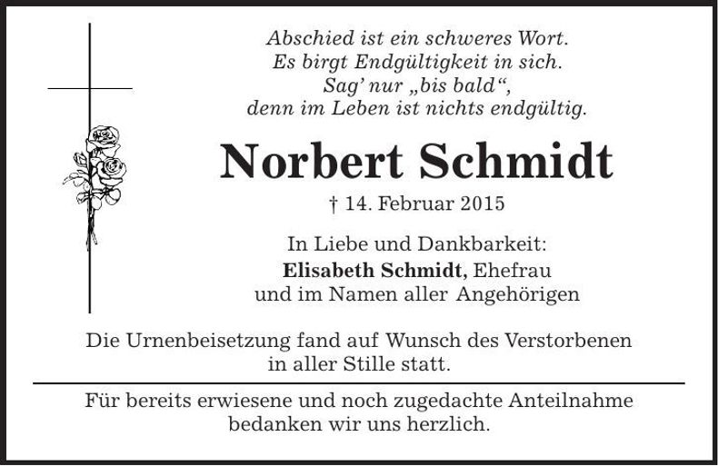 Traueranzeige Norbert Schmidt