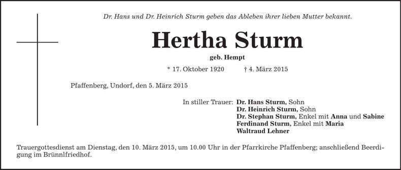Traueranzeige Hertha Sturm