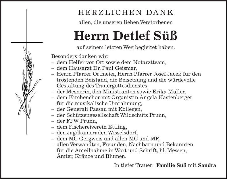 Traueranzeige Detlef Süß