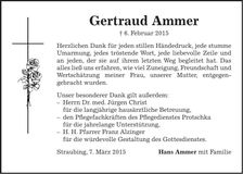 Traueranzeige Gertrud Ammer