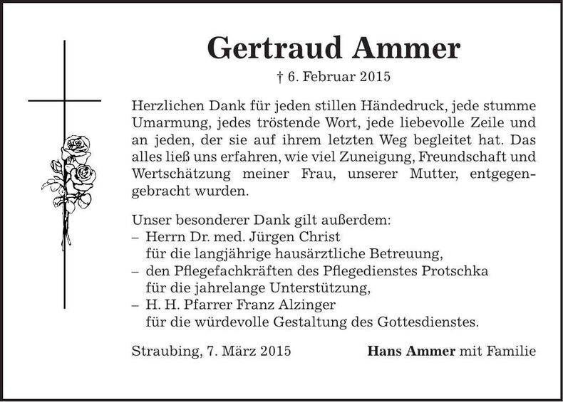 Traueranzeige Gertrud Ammer