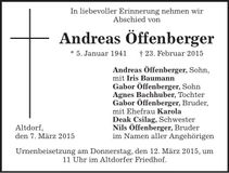 Traueranzeige Andreas Öffenberger