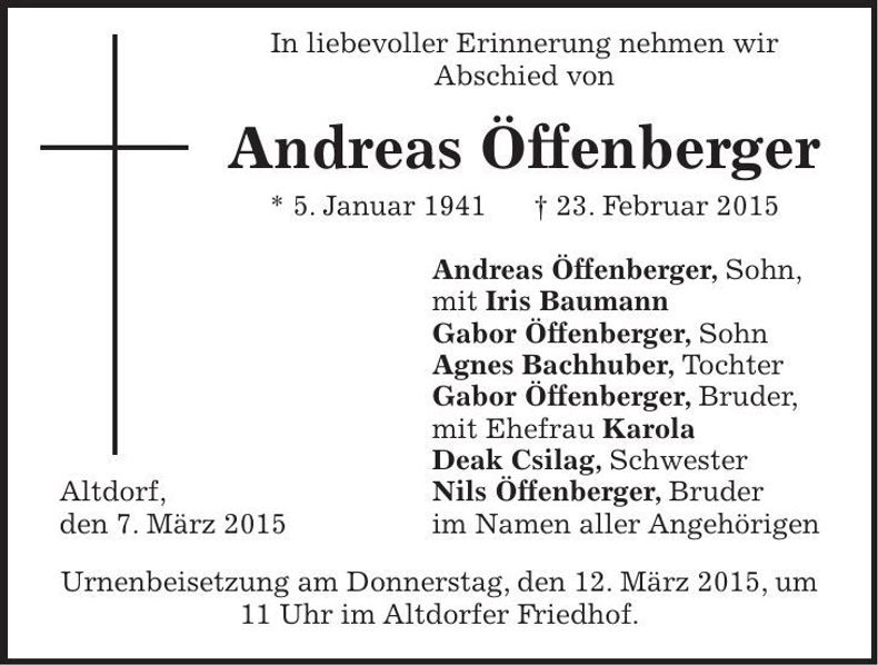 Traueranzeige Andreas Öffenberger