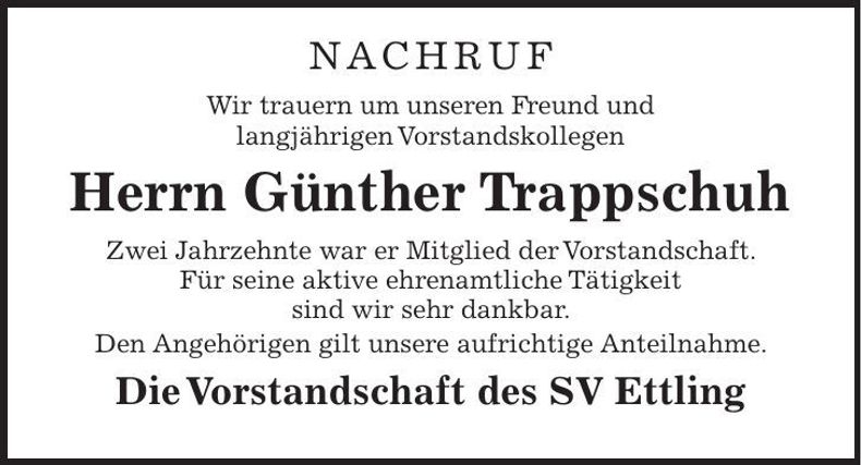 Traueranzeige Günther Trappschuh