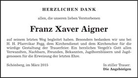 Traueranzeige Franz Xaver Aigner