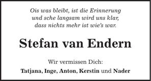 Traueranzeige Stefan van Endern