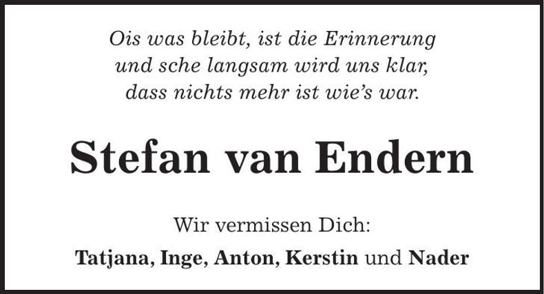 Traueranzeige Stefan van Endern