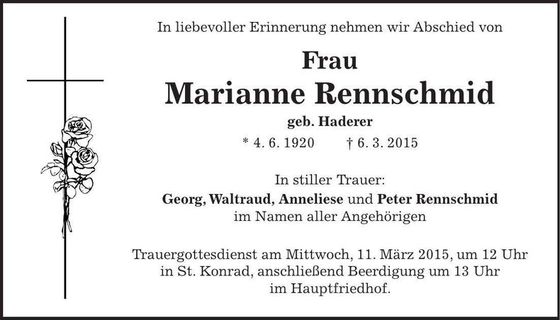 Traueranzeige Marianne Rennschmid