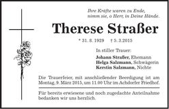 Traueranzeige Therese Straßer