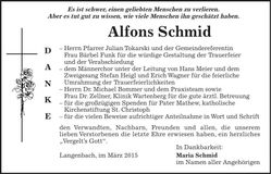 Traueranzeige Alfons Schmid