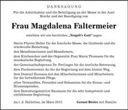 Traueranzeige Magdalena Faltermeier