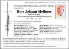 Traueranzeige Johann Meßmer