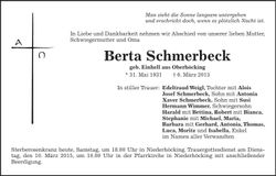 Traueranzeige Berta Schmerbeck